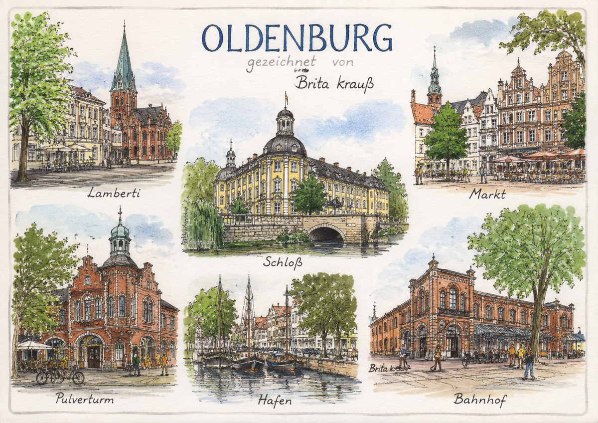 Postcard "Oldenburg" signed Britta Krauß